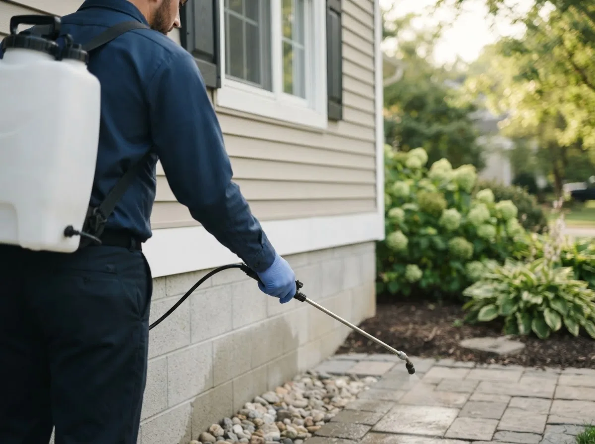 Pest control technician inspecting a home in Chamois, MO